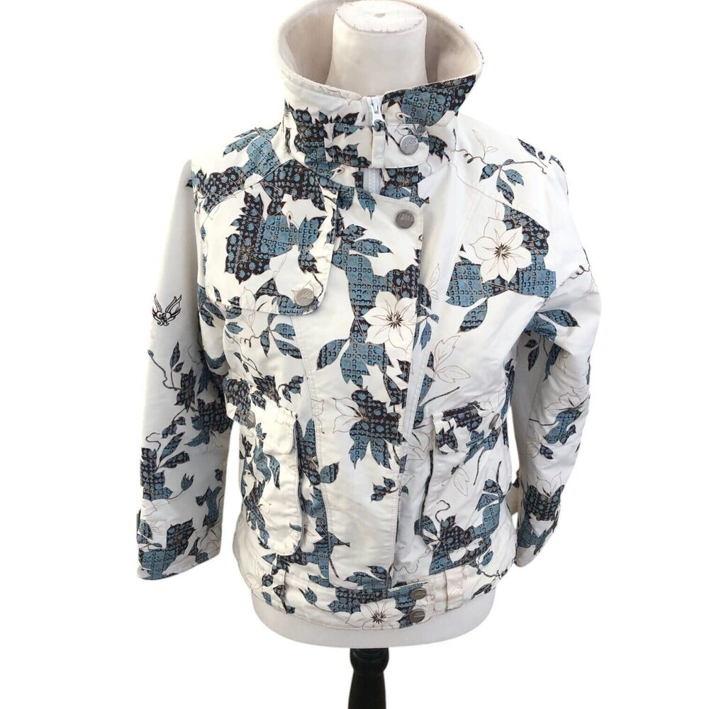 Five Fifty Five White &Teal Flower Design Ski Snowboard Youth Sz 10 Girls Jacket